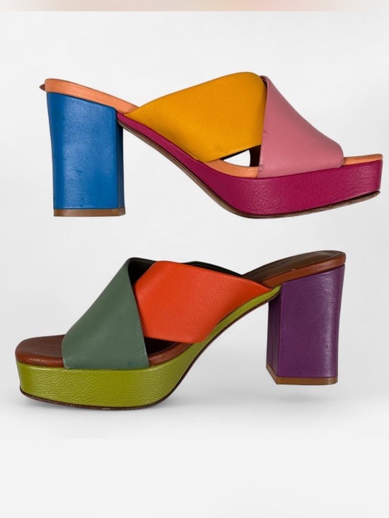 Charlotte Stone Shoes - Charlotte Stone Colorblock Multi-Color Leather Platform Mule Heels